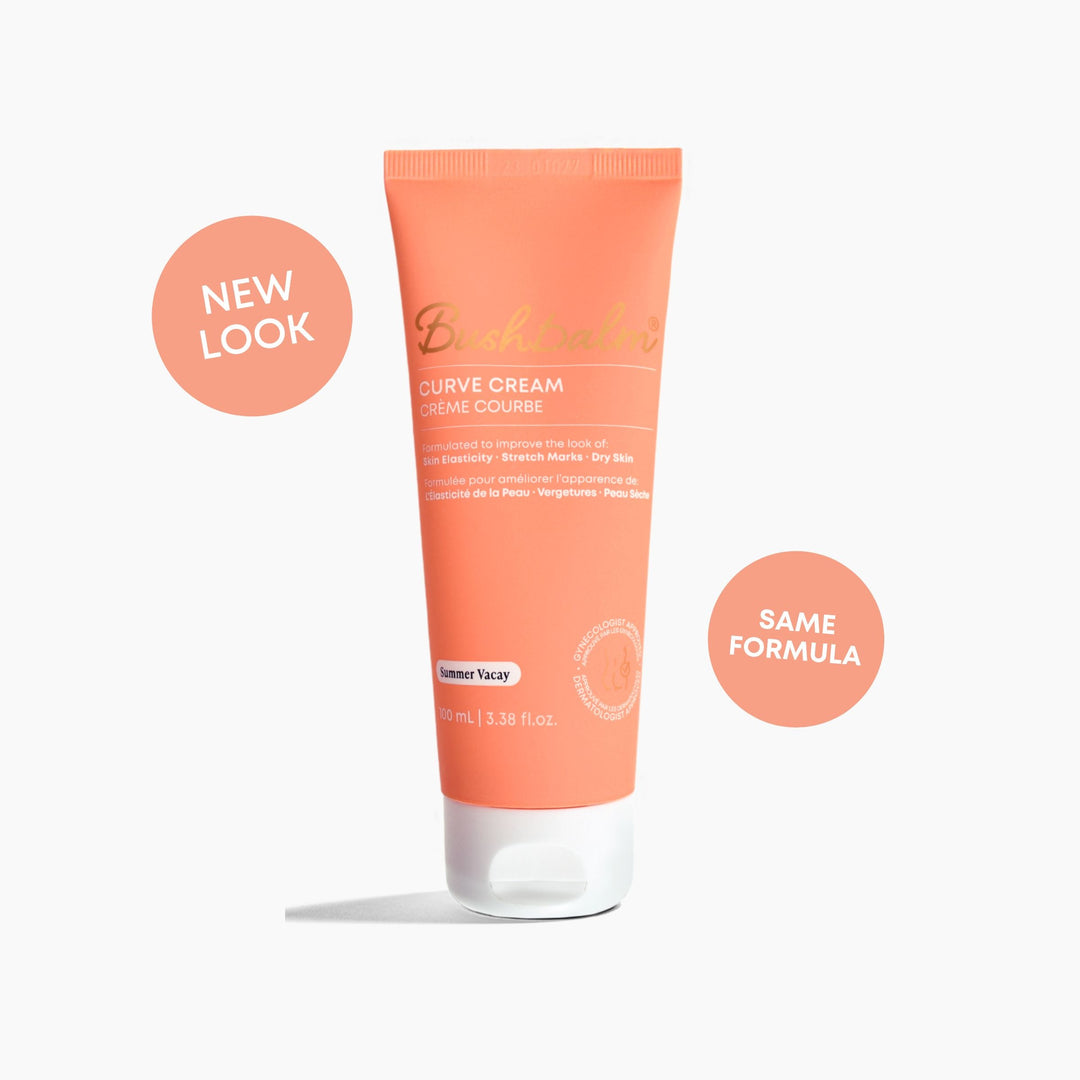 Orange tube of curve cream labeled 'New Look' and 'Same Formula.'